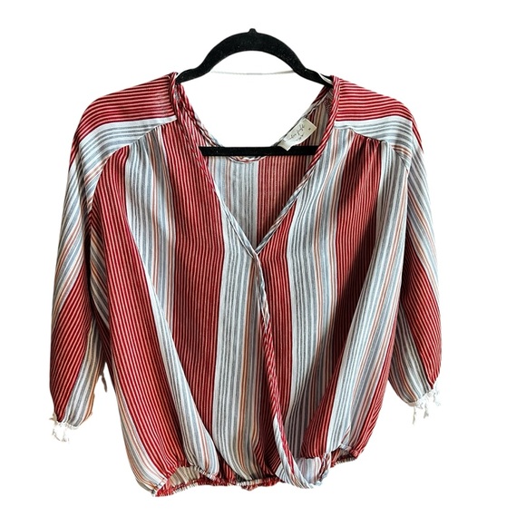 Lavender Field Terracotta Orange, White & Black Striped Blouse 3/4 Sleeve Medium - Picture 1 of 9